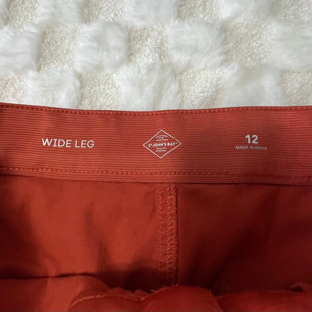 St Johns Bay Wide Leg Pants Womens 12 Orange Rust Sailor Buttons - Picture 3 of 9